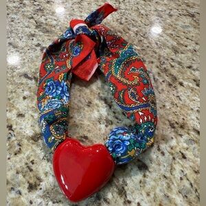 Vintage 80s 90s Funky Red Ceramic Heart Scarf Necklace Bandana Necklace